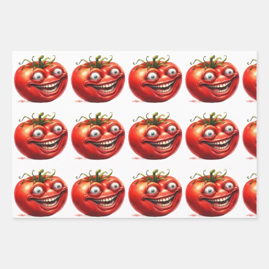 Crazy Happy Tomato Cartoon Funny  Wrapping Paper ラッピングペーパーシート (正面2)