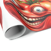 Crazy Happy Tomato Cartoon Funny  Wrapping Paper ラッピングペーパー (ロールコーナー)