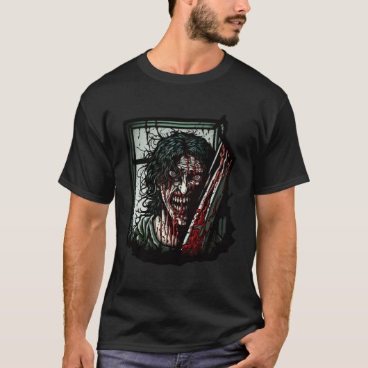 Crazy Horror Woman Nightmare Scary Terrifying Hall Tシャツ (正面)