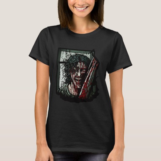 Crazy Horror Woman Nightmare Scary Terrifying Hall Tシャツ (正面)
