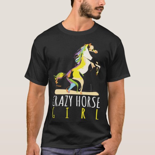 Crazy Horse Girl Horseback Riding Equestrian Horse Tシャツ (正面)