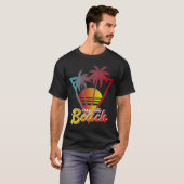 Crazy Little Beach | レトロサンセットヤシの木 Tシャツ (正面フル)