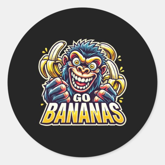 Crazy Monkey Go Bananas Sticker  ラウンドシール (正面)