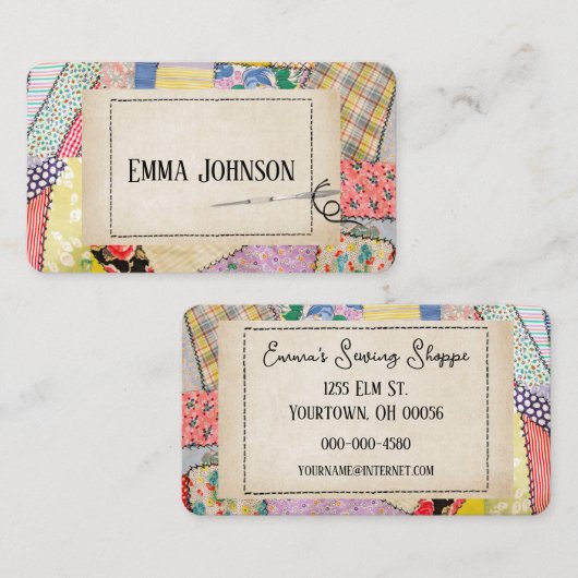 Crazy Patchwork Quilt Design 名刺 (正面/裏面)