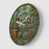 Crazy Plant Lady Cactus Succulent ラージ壁時計 (傾斜)