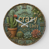 Crazy Plant Lady Cactus Succulent ラージ壁時計 (正面)