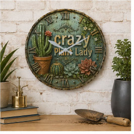 Crazy Plant Lady Cactus Succulent ラージ壁時計
