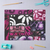 Crazy Quilt Black Cherry Floral Pattern Decoupage 薄葉紙 (クラフト)