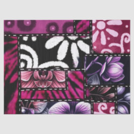 Crazy Quilt Black Cherry Floral Pattern Decoupage 薄葉紙