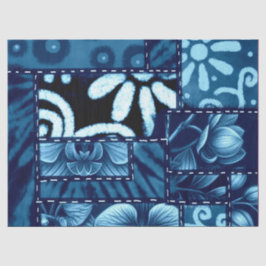 Crazy Quilt Blue Floral Pattern Decoupage 薄葉紙