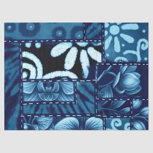 Crazy Quilt Blue Floral Pattern Decoupage 薄葉紙 (正面)