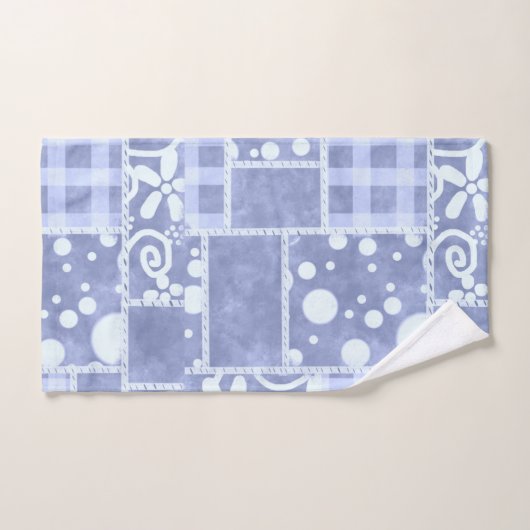 Crazy Quilt Blue Gingham Floral Pattern バスタオルセット (ハンドタオル)