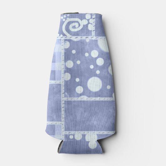 Crazy Quilt Blue Gingham Floral Pattern  ボトルクーラー (正面)