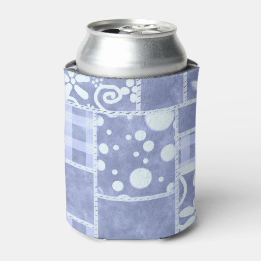 Crazy Quilt Blue Gingham Floral Pattern  缶クーラー (缶正面)