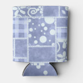 Crazy Quilt Blue Gingham Floral Pattern  缶クーラー (正面)
