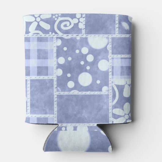 Crazy Quilt Blue Gingham Floral Pattern  缶クーラー (裏面)