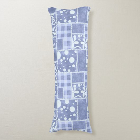 Crazy Quilt Blue Gingham Floral Personalized  ボディピロー (正面縦)