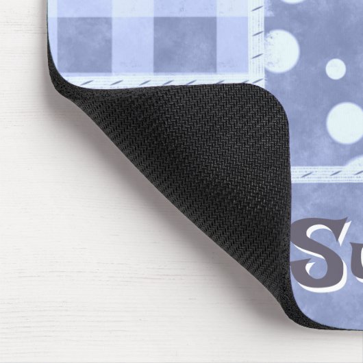 Crazy Quilt Blue Gingham Floral Personalized  マウスパッド (コーナー)