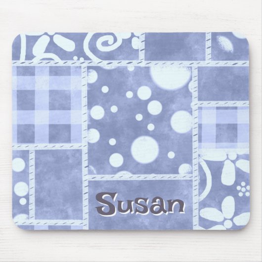 Crazy Quilt Blue Gingham Floral Personalized  マウスパッド (正面)