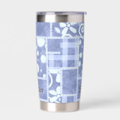 Crazy Quilt Blue Gingham Floral Personalized  保温保冷タンブラー (左面)
