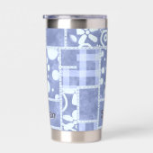 Crazy Quilt Blue Gingham Floral Personalized  保温保冷タンブラー (右面)