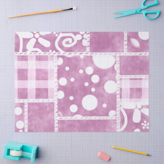Crazy Quilt Dusty Pink Floral Pattern Decoupage 薄葉紙 (クラフト)