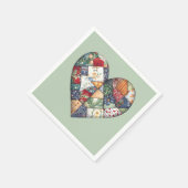 Crazy Quilt Heart On Sage Green スタンダードカクテルナプキン (角)