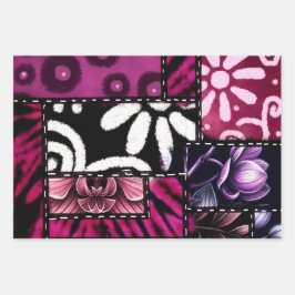 Crazy Quilt Multi-Color Floral Pattern Decoupage ラッピングペーパーシート