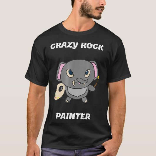 Crazy Rock Painter Funny Elephant Painting Gift T Tシャツ (正面)