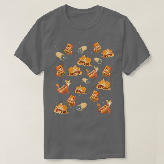 Crazy Space Cat Food Tee, Pizza, Taco, Hamburger,  Tシャツ (デザイン正面)