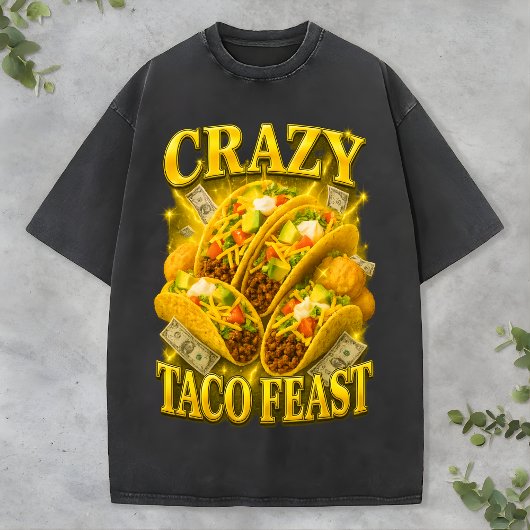 Crazy Taco Feast Tee Retro Funny Lover Bootleg dog Tシャツ