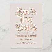 Cream保存の日付レトロタイポグラフィ 箔招待状 (正面)