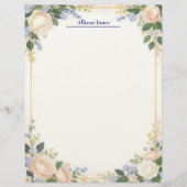 Cream and Blue Floral with Gold Frame Stationery レターヘッド (正面)