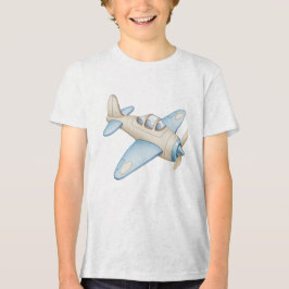 Cream and Blue Watercolor Propeller Plane  トライブレンドＴシャツ