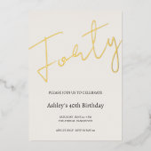 Cream and Gold 40th Birthday Celebration 箔招待状 (正面)