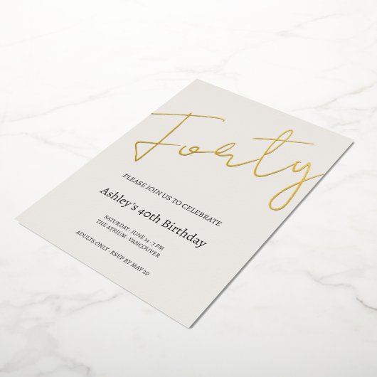 Cream and Gold 40th Birthday Celebration 箔招待状 (回転した状態)