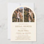 Cream and Gold Arch Photo QR Code Bridal Shower 招待状 (正面)
