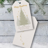Cream and Gold Christmas Tree and Stars ギフトタグ
