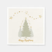 Cream and Gold Christmas Tree and Stars スタンダードカクテルナプキン (正面)