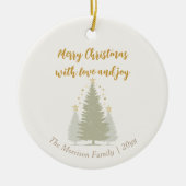 Cream and Gold Christmas Tree and Stars セラミックオーナメント (正面)