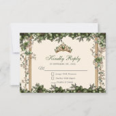 Cream and Green Golden Tiara Floral Quinceañera 出欠カード (正面)