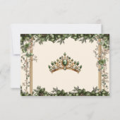Cream and Green Golden Tiara Floral Quinceañera 出欠カード (裏面)