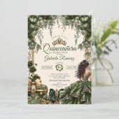 Cream and Green Golden Tiara Floral  Quinceañera 招待状 (スタンド正面)
