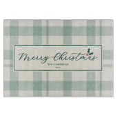 Cream and Green Plaid Merry Christmas Script カッティングボード (正面)