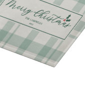 Cream and Green Plaid Merry Christmas Script カッティングボード (角)