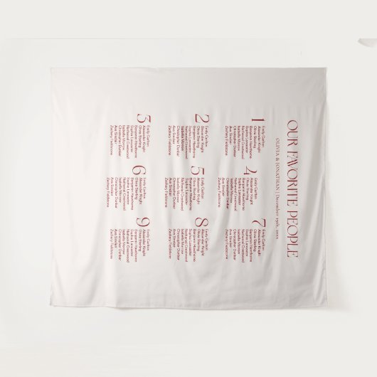 Cream and Maroon Wedding Seating Chart Fabric タペストリー (正面(横))