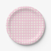 Cream and Pink Textured Imperfect Gingham Pattern ペーパープレート (正面)