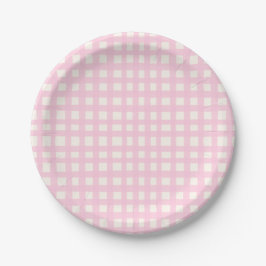 Cream and Pink Textured Imperfect Gingham Pattern ペーパープレート