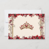Cream and Red Golden Tiara Floral Quinceañera 出欠カード (裏面)