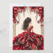 Cream and Red Golden Tiara Floral  Quinceañera 招待状 (裏面)